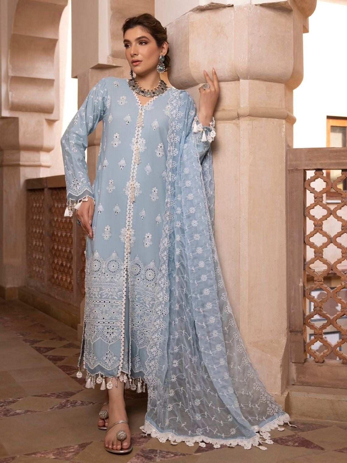 Regalia Textiles Ice Blue Lawn Chikankari 3pcs Suit