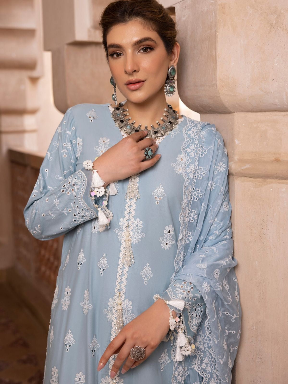 Regalia Textiles Ice Blue Lawn Chikankari 3pcs Suit