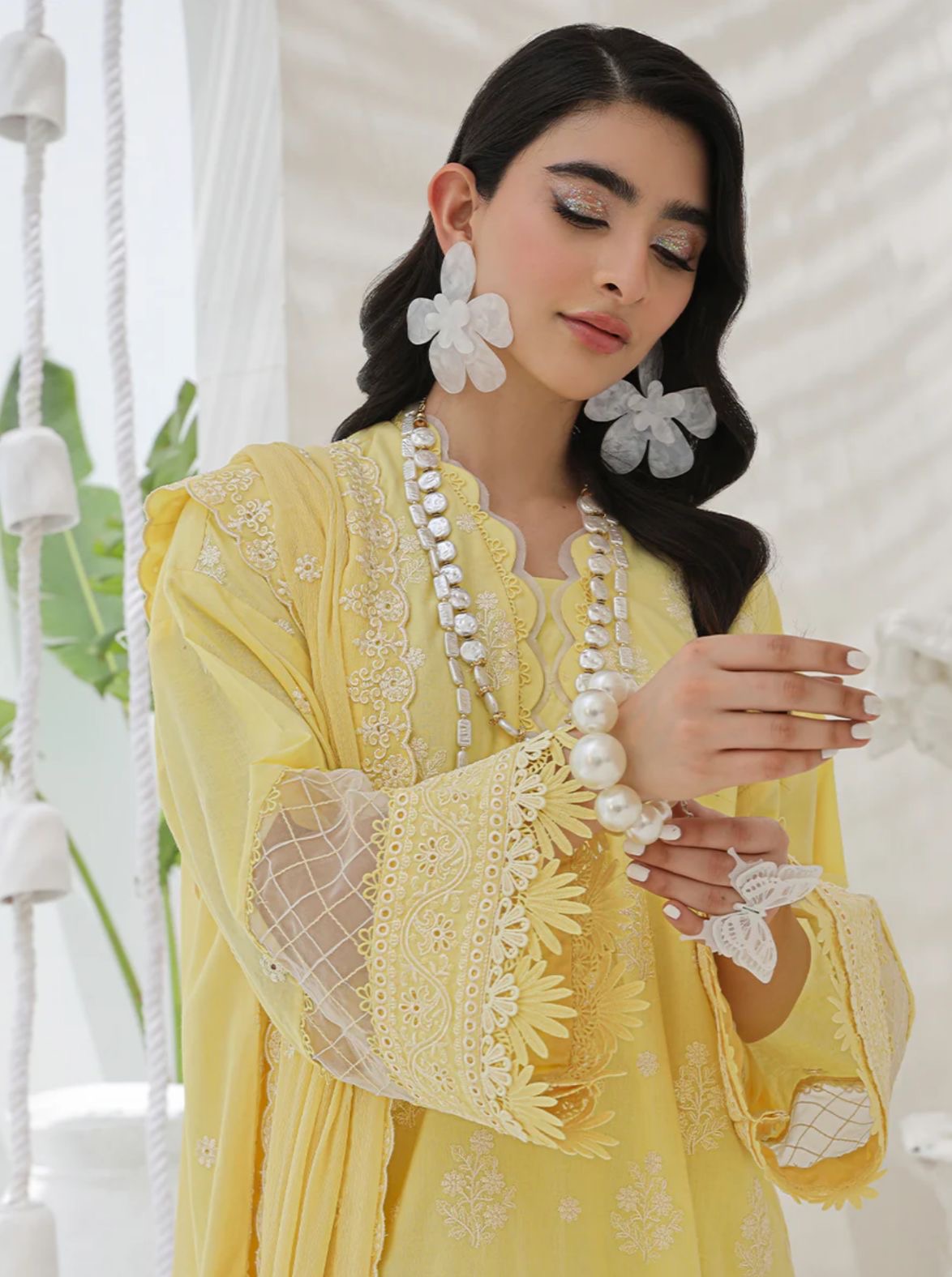 Salitex Yellow Lawn Chikankari 3pcs Suit