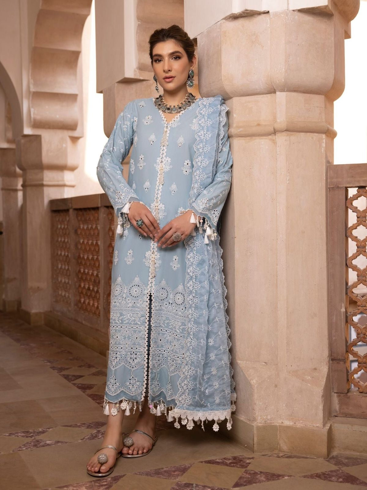 Regalia Textiles Ice Blue Lawn Chikankari 3pcs Suit