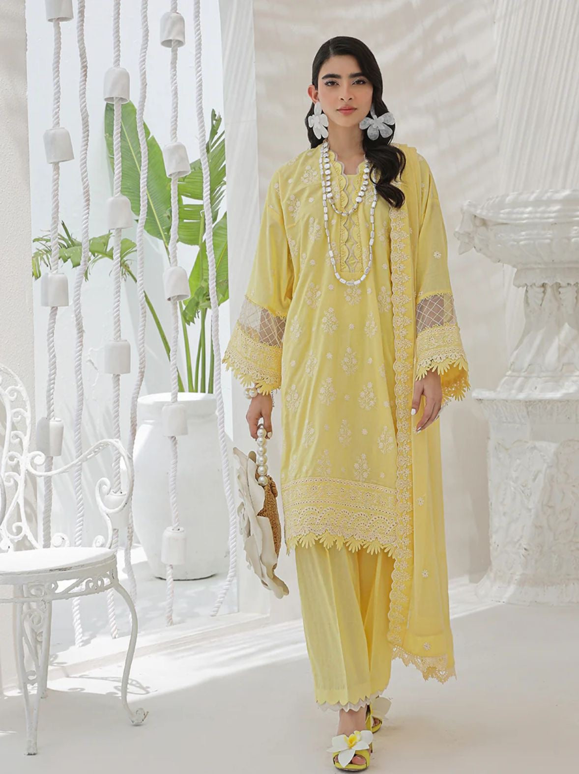 Salitex Yellow Lawn Chikankari 3pcs Suit