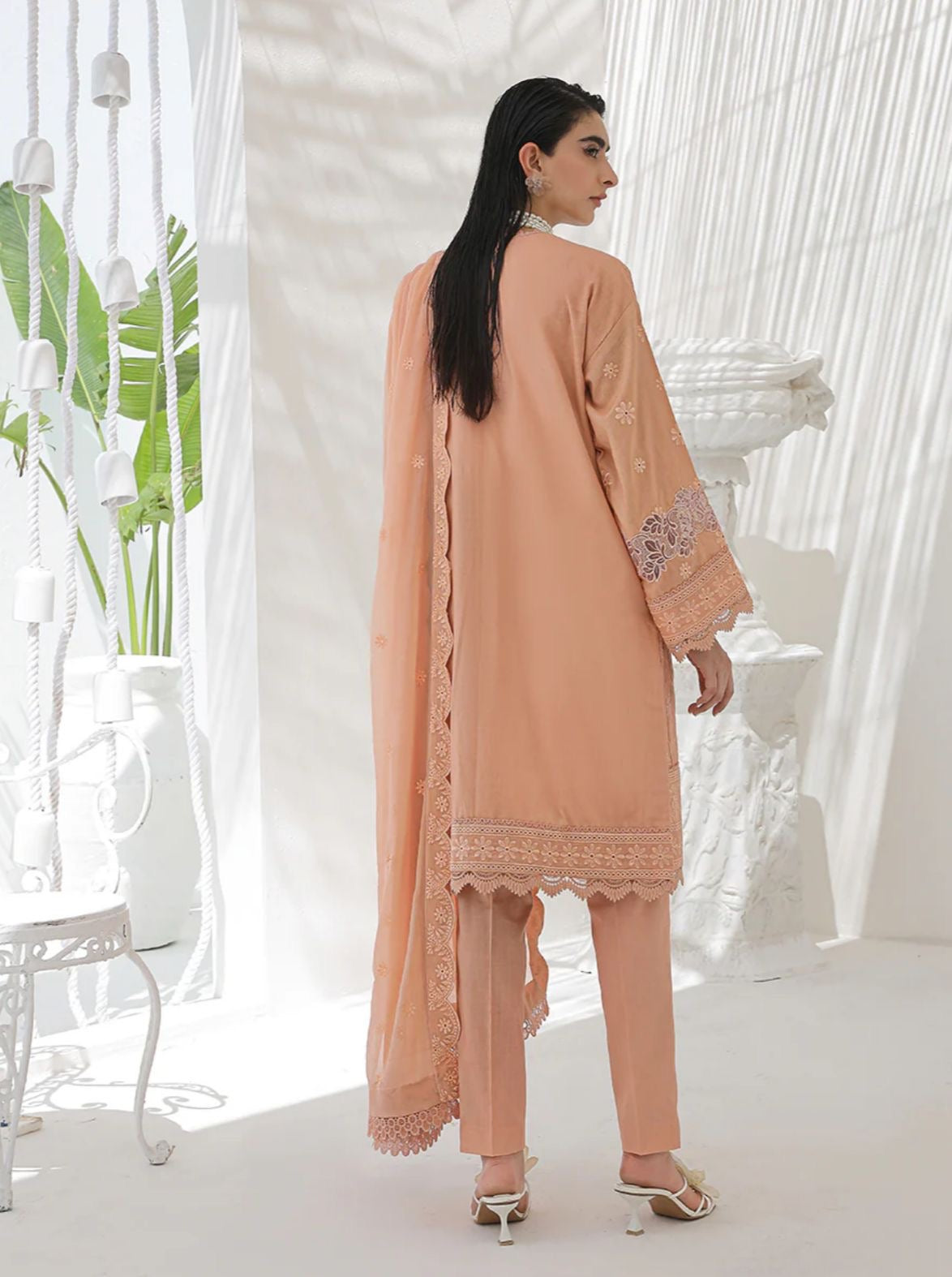 Salitex Peach Lawn Chikankari 3pcs Suit