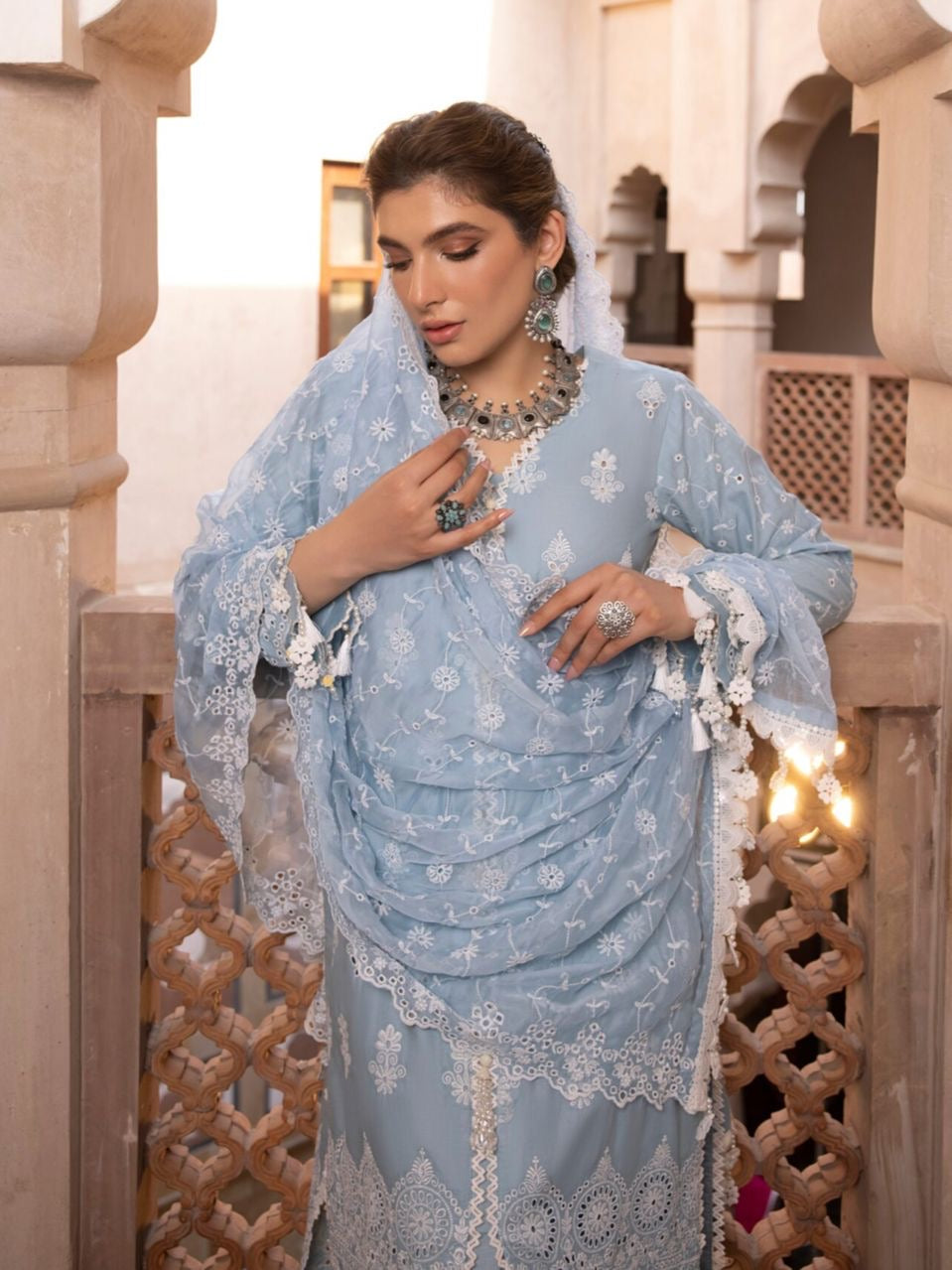 Regalia Textiles Ice Blue Lawn Chikankari 3pcs Suit