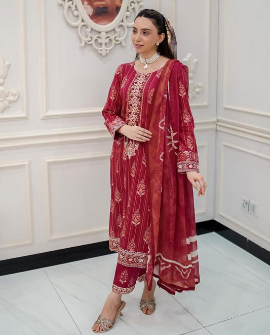 Gulaal Embroidered Lawn 2024 (Red)