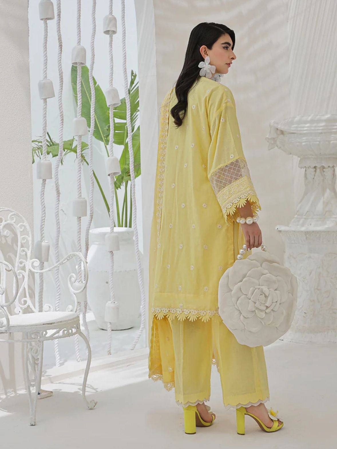 Salitex Yellow Lawn Chikankari 3pcs Suit