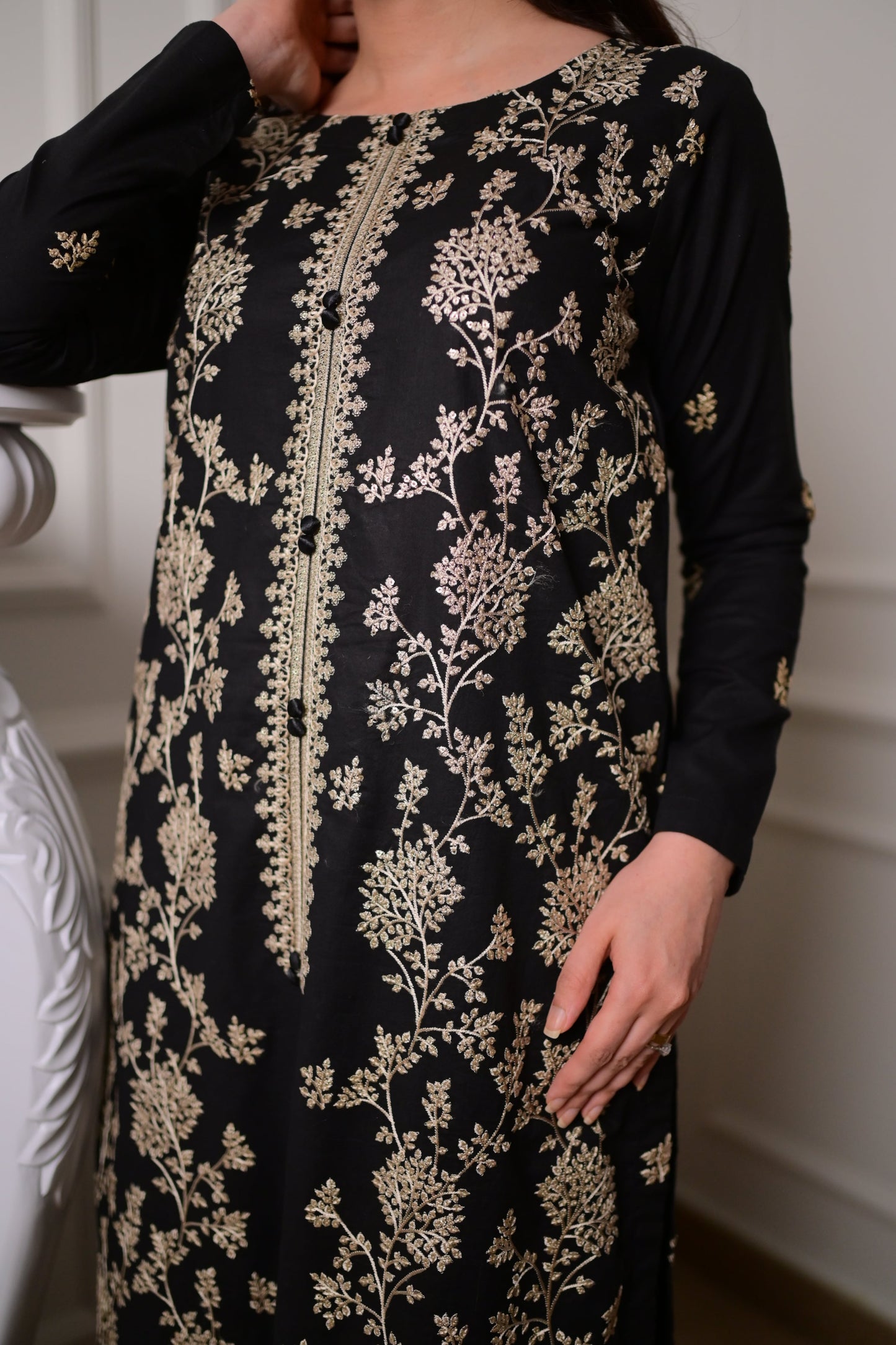 Black Embroidered Gold