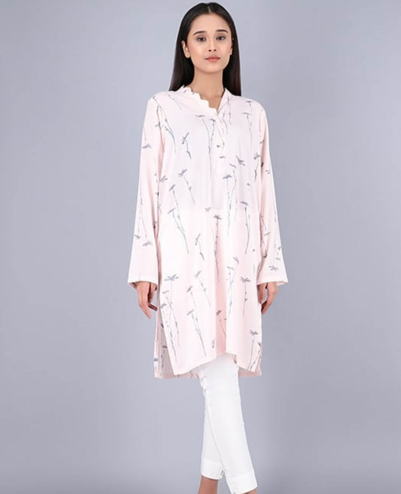 Hina Mirza Powder Pink Printed Tunic - SMALL