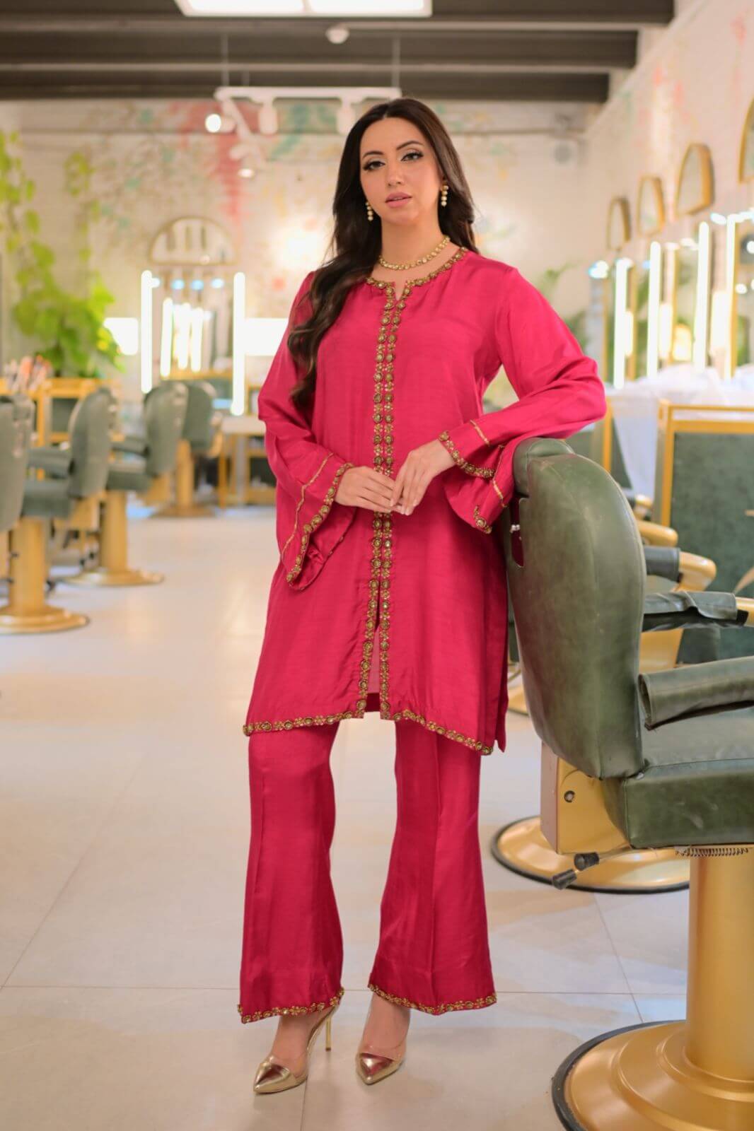 Mariya Saqib Festive Hot Pink 2pcs Rawsilk Dress SMALL