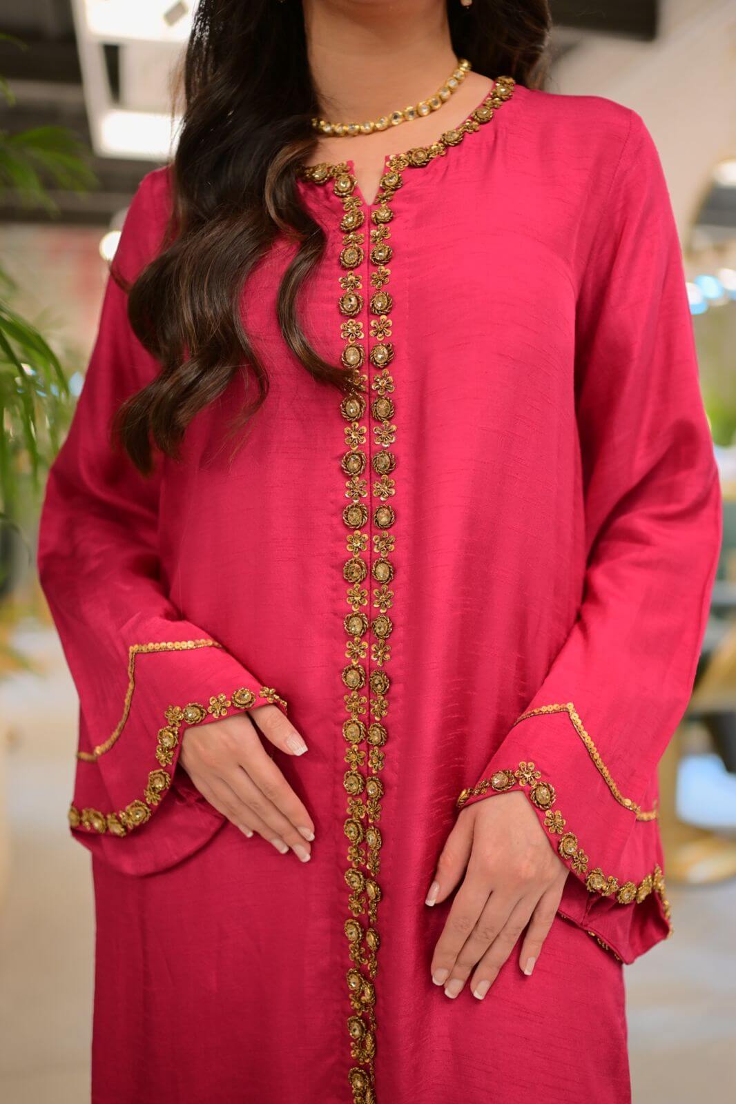 Mariya Saqib Festive Hot Pink 2pcs Rawsilk Dress SMALL