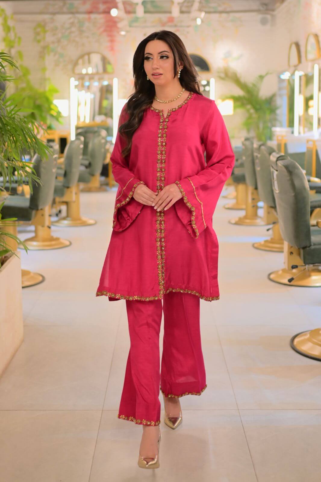 Mariya Saqib Festive Hot Pink 2pcs Rawsilk Dress SMALL