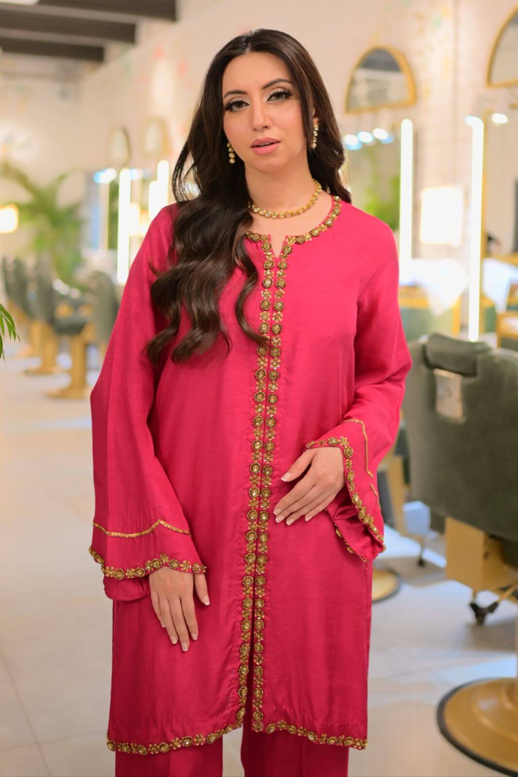 Mariya Saqib Festive Hot Pink 2pcs Rawsilk Dress SMALL